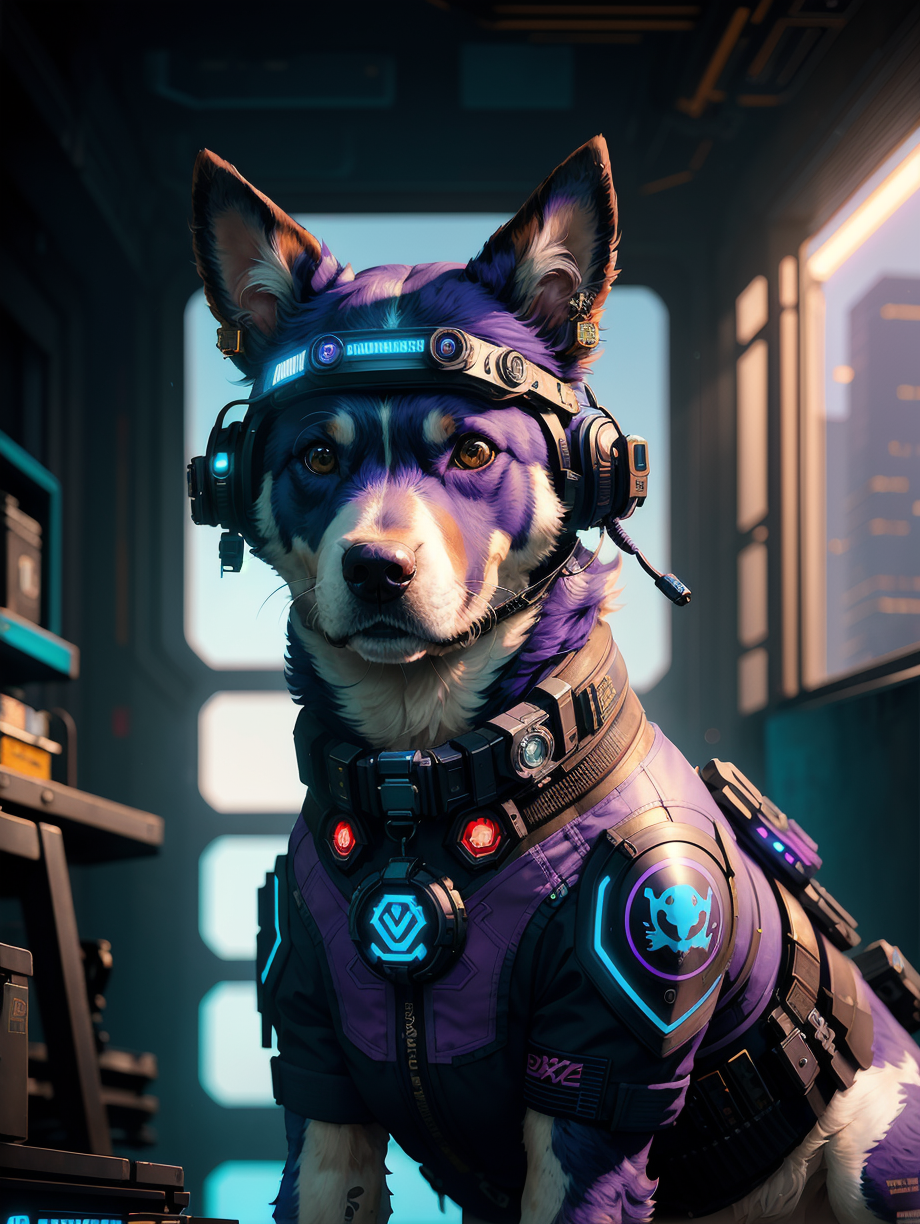 01955-2324205175-a beautiful portrait of a cute cyberpunk dog by sandra chevrier and greg rutkowski and wlop, purple blue color scheme, high key.png